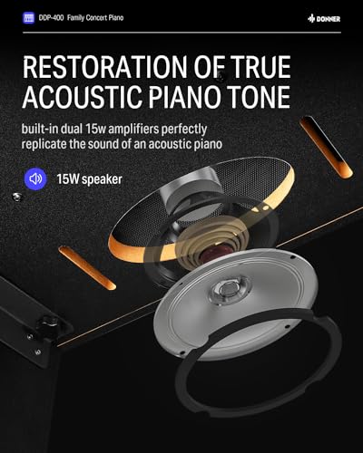 Donner DDP-300 Digital Piano with 88 Graded Hammer Action Weighted Keys, Record, Bluetooth, 10 Voices, 4 Reverb, Speakers, Professional Full Fize Key Keyboard Electric Dark Rose