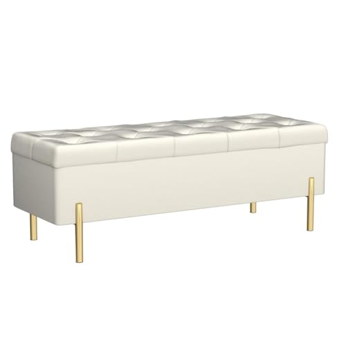 Velvet Storage Bench Ottoman with Soft Close Lid, End of Bed Bench Upholstered Fabric Storage Ottoman Bench for Bedroom Entryway Living Room, Grey