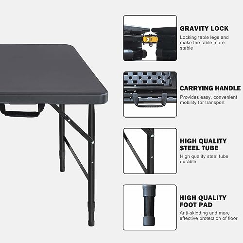 Portable Plastic Folding Table 4ft/6ft/8ft Heavy Duty White Black Picnic Dining Table Fold-in-Half for Camp Party Kitchen Indoor Outdoor