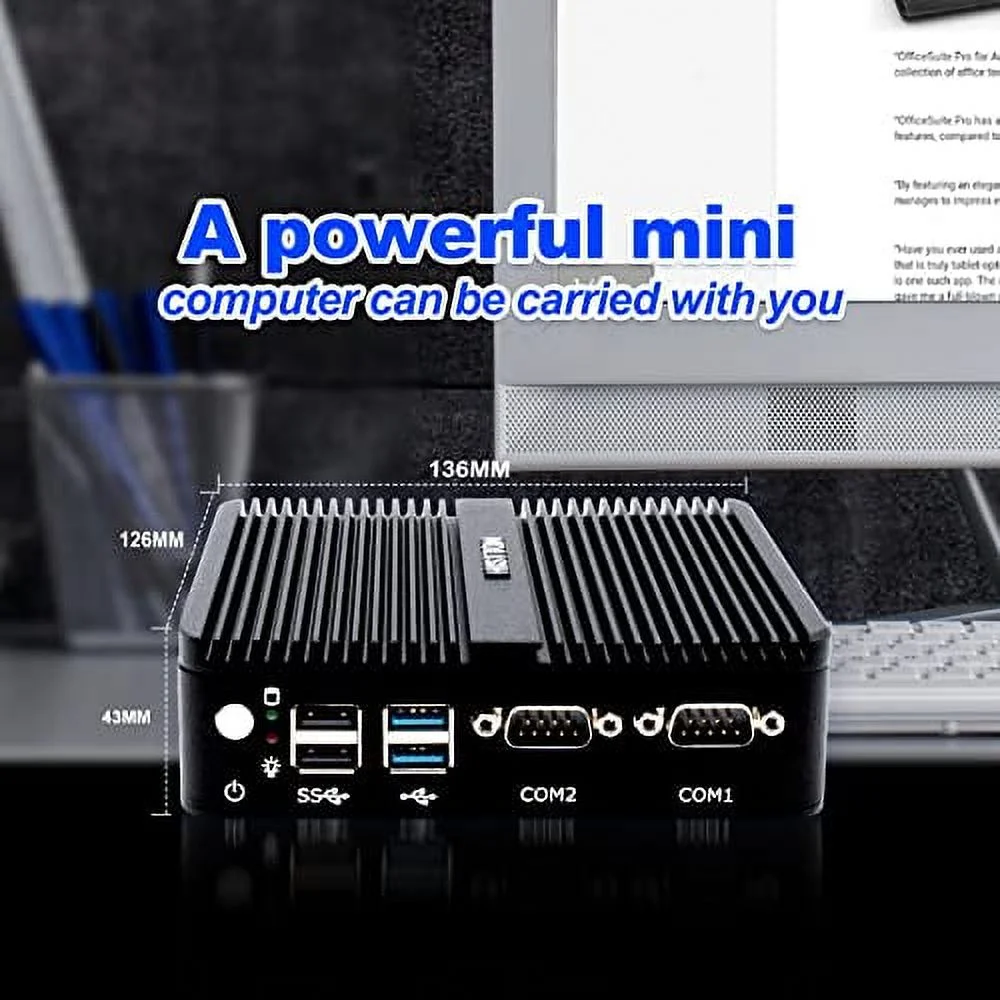 HISTTON Mini Desktop Computer Celeron J4125, Windows 10 Pro Industrial PC with DDR4 16GB RAM 512GB SSD 2TB HDD, 2 RS232 COM,Fanless Mini Computer HDMI, VGA, USB3.0,Dual WiFi,Gigabit Ethernet,BT4.0,4K