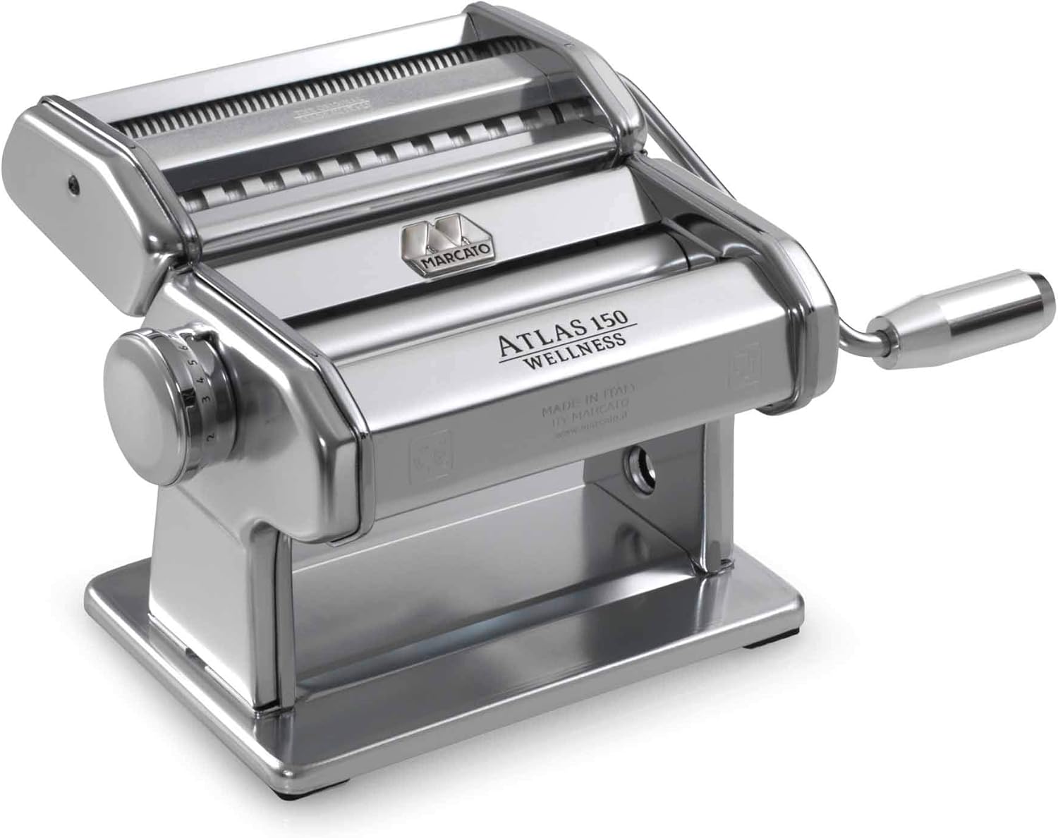 MARCATO Atlas 150 Machine, Made in Italy, Red, Includes Pasta Cutter, Hand Crank, and Instructions