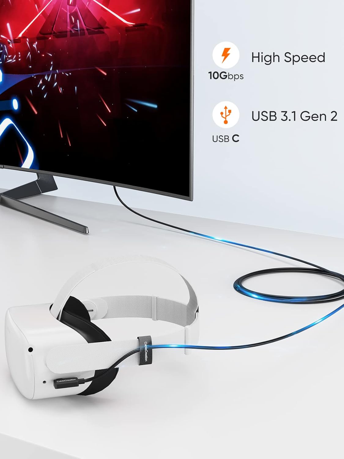Quest Link Cable 16.4FT, CableCreation USB 3.2 Gen1 USB C to A Oculus Quest Link Cable High Speed 5 Gbps Data Compatible with Quest/Quest 2 Virtual Reality Headsets and Gaming PC, 5 Meters