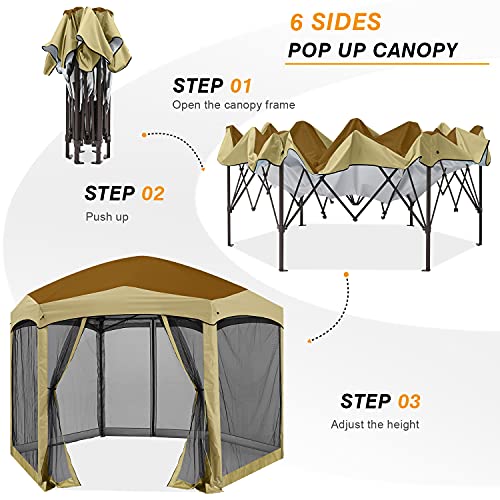 COOSHADE Pop Up Camping Gazebo 6 Sided Instant Screened Canopy Tent Outdoor Screen House Room(12x10Ft,Camouflage)