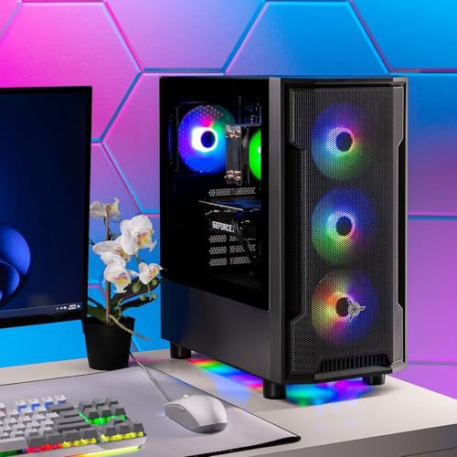 Skytech Gaming Shadow Gaming PC, Intel i7 12700F 2.1 GHz, RTX 4060, 1TB NVME, 16GB DDR4 RAM 3200, 600W Gold PSU Wi-Fi, Win 11 Home, RGB-Keyboard and RGB-Mouse Included,Black