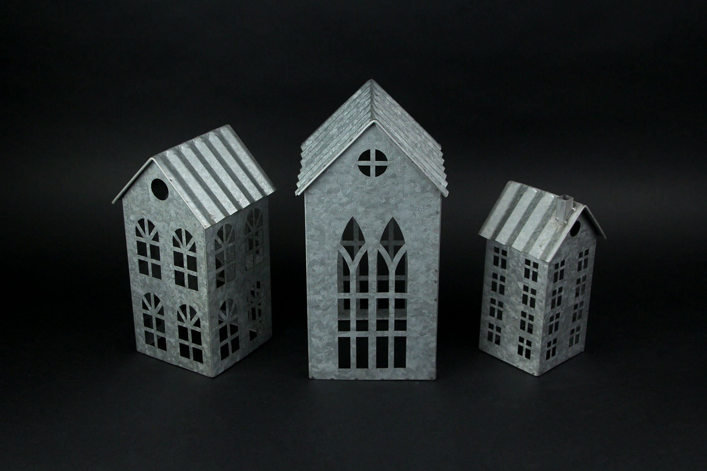 Country Farmhouse Metal House Shaped Candle Holders Set of 3