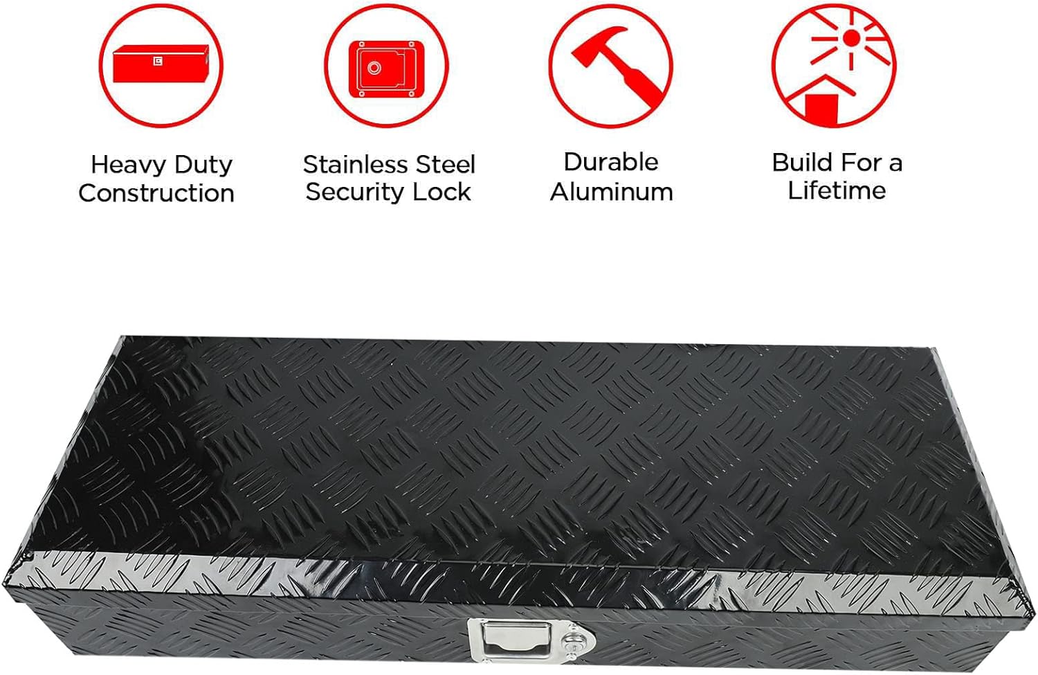 18X17X17.75 Black Aluminum 5 Bar Tread Tool Box Truck Car Outdoor Trailer Pickup Underbody Toolbox,RV Storage Organizer，Underbed Tools Organizer W/Lock Latch w/Keys