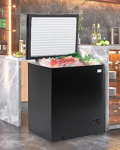 3.5 Cu Ft Chest Freezer, Compact Freezer with 7 Level Adjustable Temperature,Top Open Door Freezer with Removable Storage Basket,Energy Saving Deep Freezer, Black