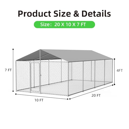 7.8x7.8 FT Extra Large Outdoor Dog Kennel Outside, Heavy Duty Dog Enclosure with Waterproof Cover and Security Lock, Galvanized Chain Link Dog Cage for Large Dogs