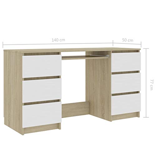 Chipboard Writing Desk with 6 Drawers Computer Desk Worktable Console Table Space Saving Design Reading Table Office Desk Side Table for Living Room Bedroom Office Tiny House 55.1" x 19.7" x 30.3"