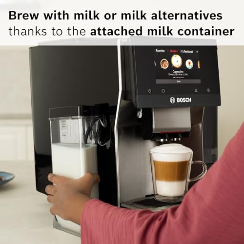 Bosch 800 Series Fully Automatic Espresso Machine – 36 Drinks with Coffee World, Cold Brew, Double Cup, Integrated Milk Container, Smart Features, in Silver TQU60307