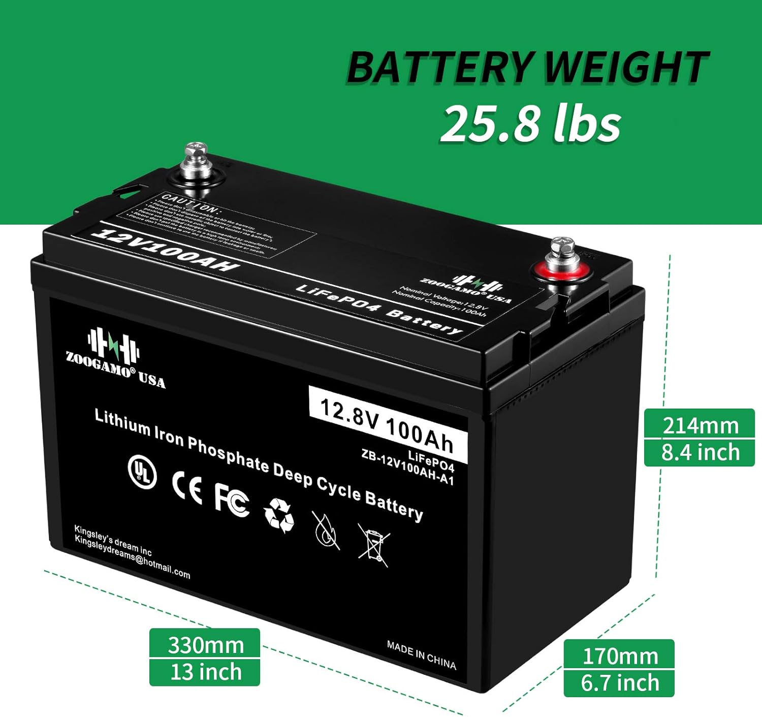 ZOOGAMO 12V 300Ah Lithium LiFePO4 Deep Cycle Rechargeable Battery with Built-in BMS, 3000+ Cycles & 10-Year Lifetime, Perfect for RV, Solar, Marine, Overland, Off-Grid Applications (12V-300AH)