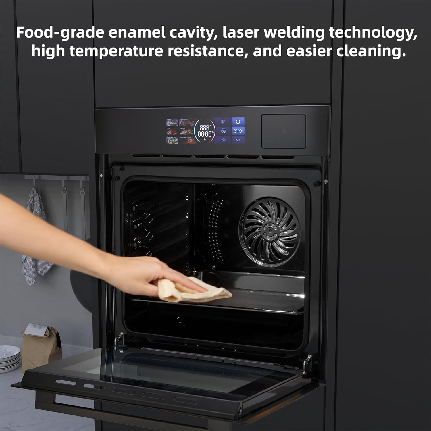 24" Built-in Electric Wall Oven, 2.5Cu.ft Capacity 3000W Single Wall Oven with Large View Window, Steam &Grill Oven 2 in1，8 Cooking Functions, 3D Surround Heating, Colorful LED Screen, Black