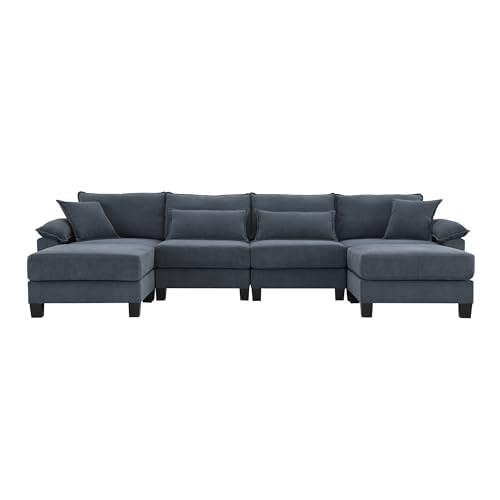 Modular Sectional Sofa, Wide Seat Modular Couch, 6 Seat Sectional Sleeper Sofa with Armrest, Lumbar Pillow and Backrest, Customizable U Shaped Couch and L Shaped Sofa for Living Room (Beige)