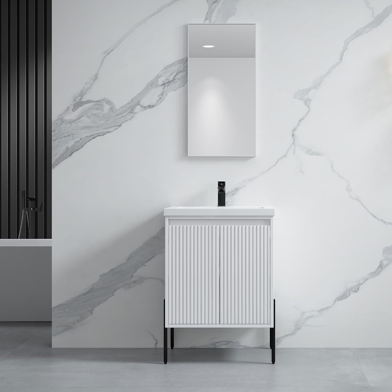 Dowell 24" Inch White Bathroom Vanity with Ceramic Sink Combo, Modern Bathroom Cabinet with Soft-close Door, Freestanding Single Bathroom Vanity Set - 002 Series [Assembly Required]