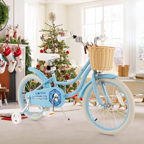 BABY JOY Kids Bike, 14 16 18 Inch Kids Bicycles for 3-8 Years Old Children with Training Wheels, Adjustable Height, Handbrake & Coaster Brake, Boys Girls Bike (Pink, Green, Blue)