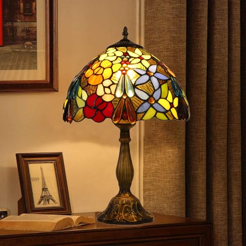 Tiffany Table Lamps for Living Room 12X12X19 INCH Tall Blue Dragonfly Stained Glass Table Lamps for Dining Room Bedroom Bedside Nightstand Retro Antique Style Home Office Desk Lamps