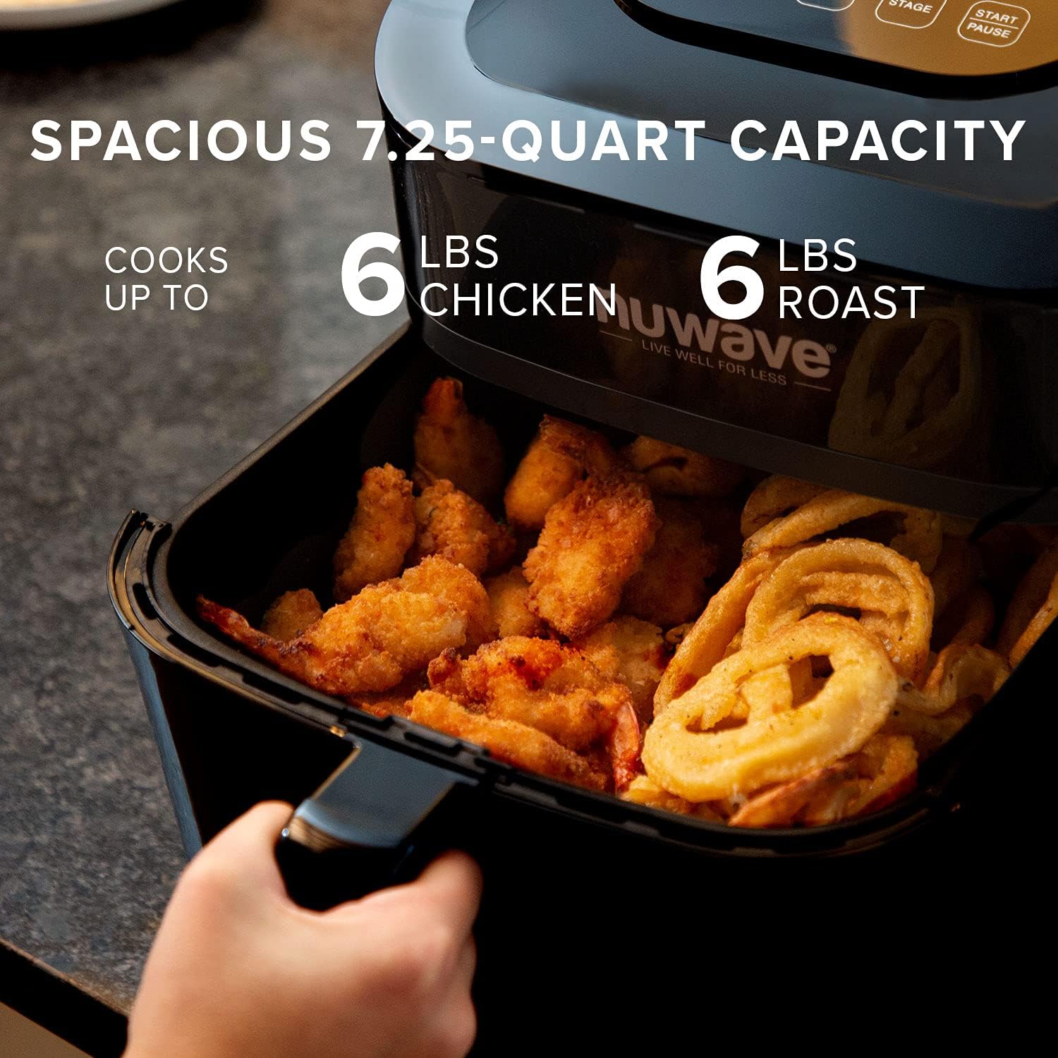NUWAVE Brio Digital Air Fryer 7.25-Quart with One-Touch Digital Controls, 100 Easy Presets, Precise Temperature Control, Reversible-Rack, Recipe Book, Wattage Control, and Advanced Functions like PREHEAT and REHEAT
