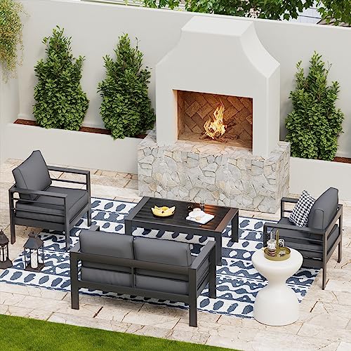 UDPATIO 8 Piece Aluminum Patio Furniture Set, Oversized Modern Outdoor Furniture Set with Olefin Fabric Cushion for Patio Deck Backyard, Dark Grey(with Waterproof Covers)