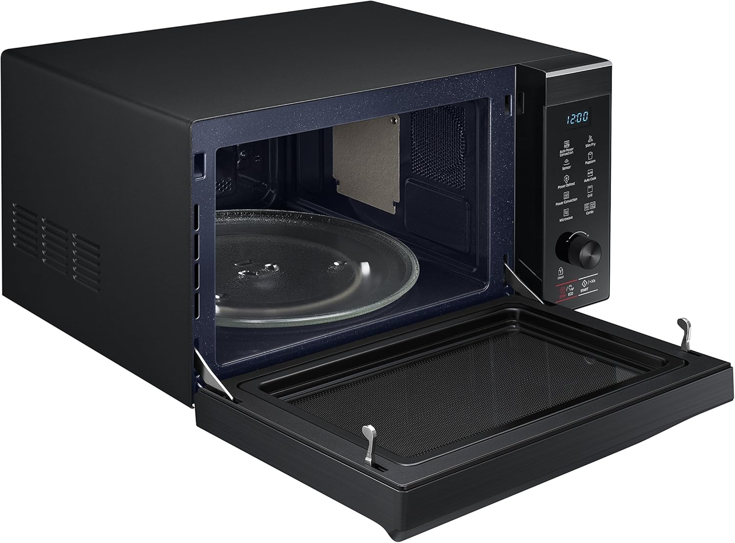 SAMSUNG 1.1 Cu Ft PowerGrill Countertop Microwave Oven w/ Power Convection, Ceramic Enamel Interior, Sensor Cook, Slim Fry, 1000 Watt, MC11K7035CG/AA, Fingerprint Resistant Stainless Steel, Black