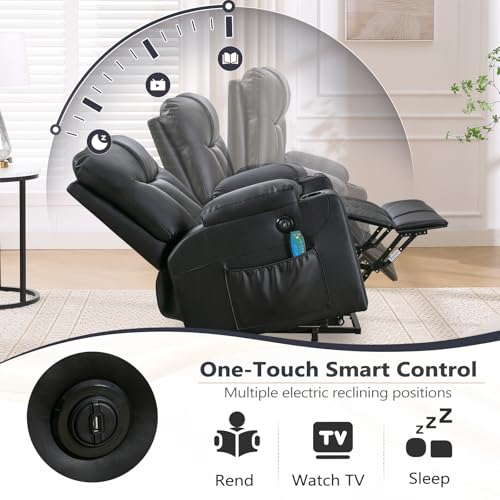 ANJ Large Power Lift Recliner Chair with Massage and Heat for Elderly Big People, Electric Wide Recliners, Heavy Duty and Safety Motion Fabric Reclining Mechanism with USB Ports, Side Pocket, Camel