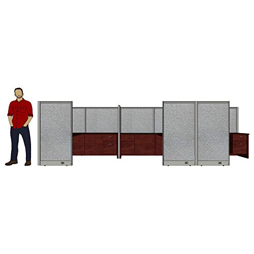 GOF 3 Person Workstation Cubicle (6'D x 18'W x 4'H) / Office Partition, Room Divider (48" H Cubicle with Desk, Mahogany)