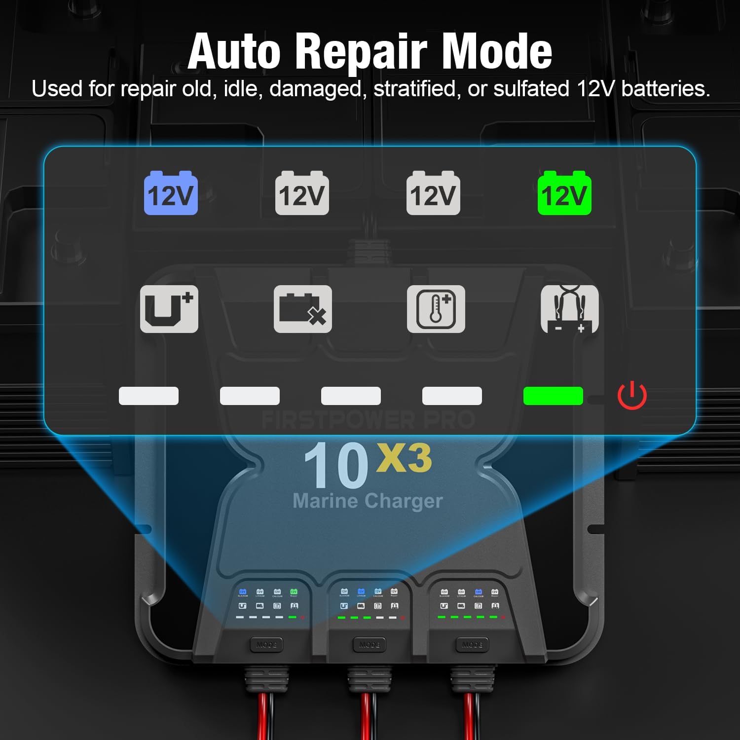 3 Bank Marine Battery Charger 10X3, 30A (10A/Bank) - 12V Waterproof Onboard Battery Charger, Battery Maintainer & Desulfator for SLA/AGM, Lithium (LiFePO4), Calcium & Deep-Cycle Battery - Charged 24/7