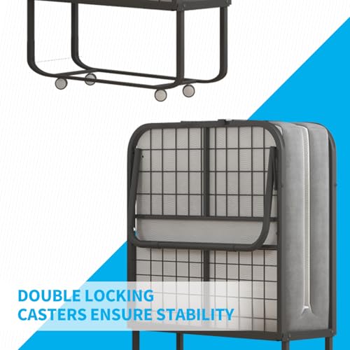 Folding Bed with Mattress for Adults, Portable Folding Bed with 4" Foam Mattress, Single Rollaway Beds with Metal Frame, Twin Size Foldable Bed Fold Away Bed Space Saving