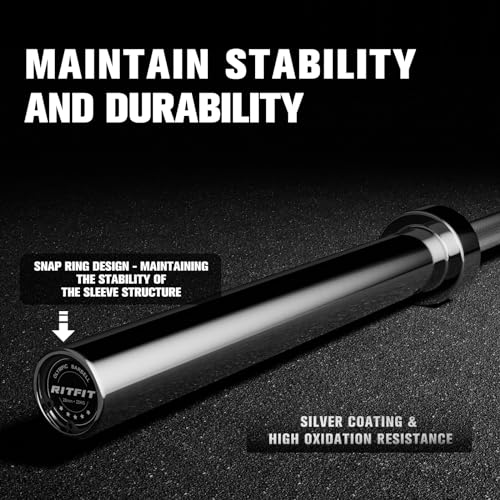 RITFIT 7FT Olympic Barbell for Strength and Weightlifting Training - 2 Inch Olympic Bar for Squat, Deadlift, Bench Press, Curl, Overhead Press - 500lbs/1000lbs/1500lbs Capacity