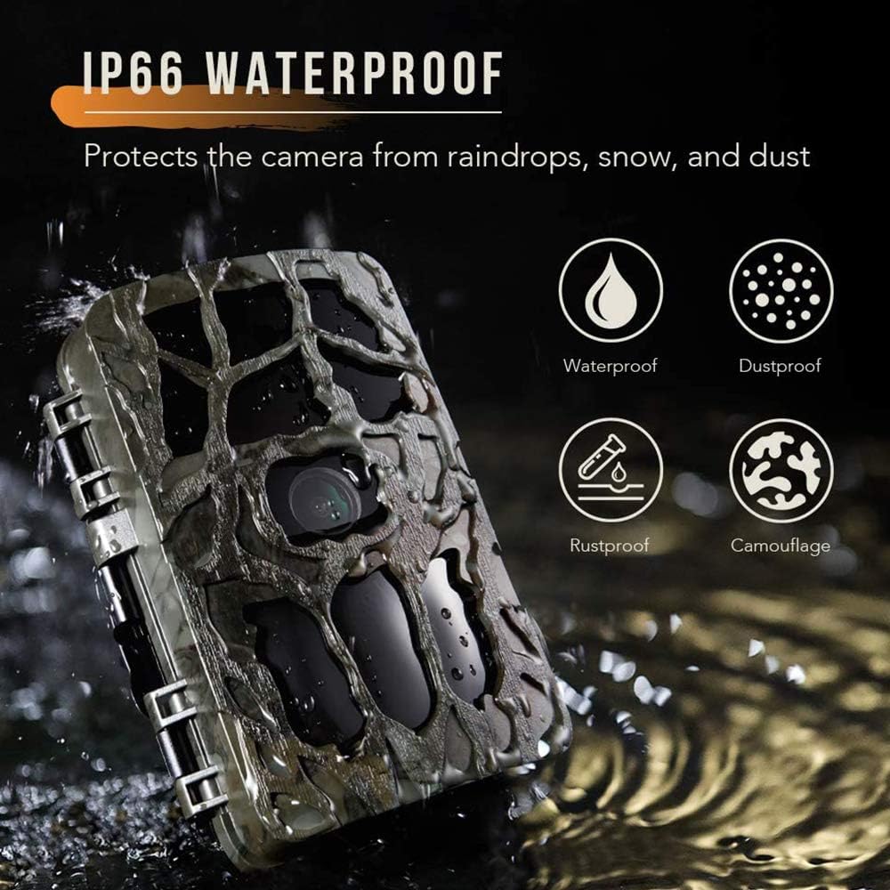 Trail Game Camera 4K 20MP 1080P Night Vision 98ft/30M 0.2s Motion Activated IP66 Waterproof 120° Wide Angle Lens 2.4" LCD Screen Hunting Scouting Cam with Portable Solar Panel and 32GB Card