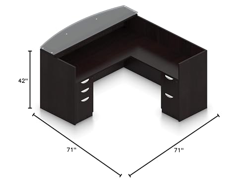 Offices To Go L Shaped Reception Desk with Glass Transaction Counter and 2 Sets of DrawersW/Drawers in (Artisan Grey)