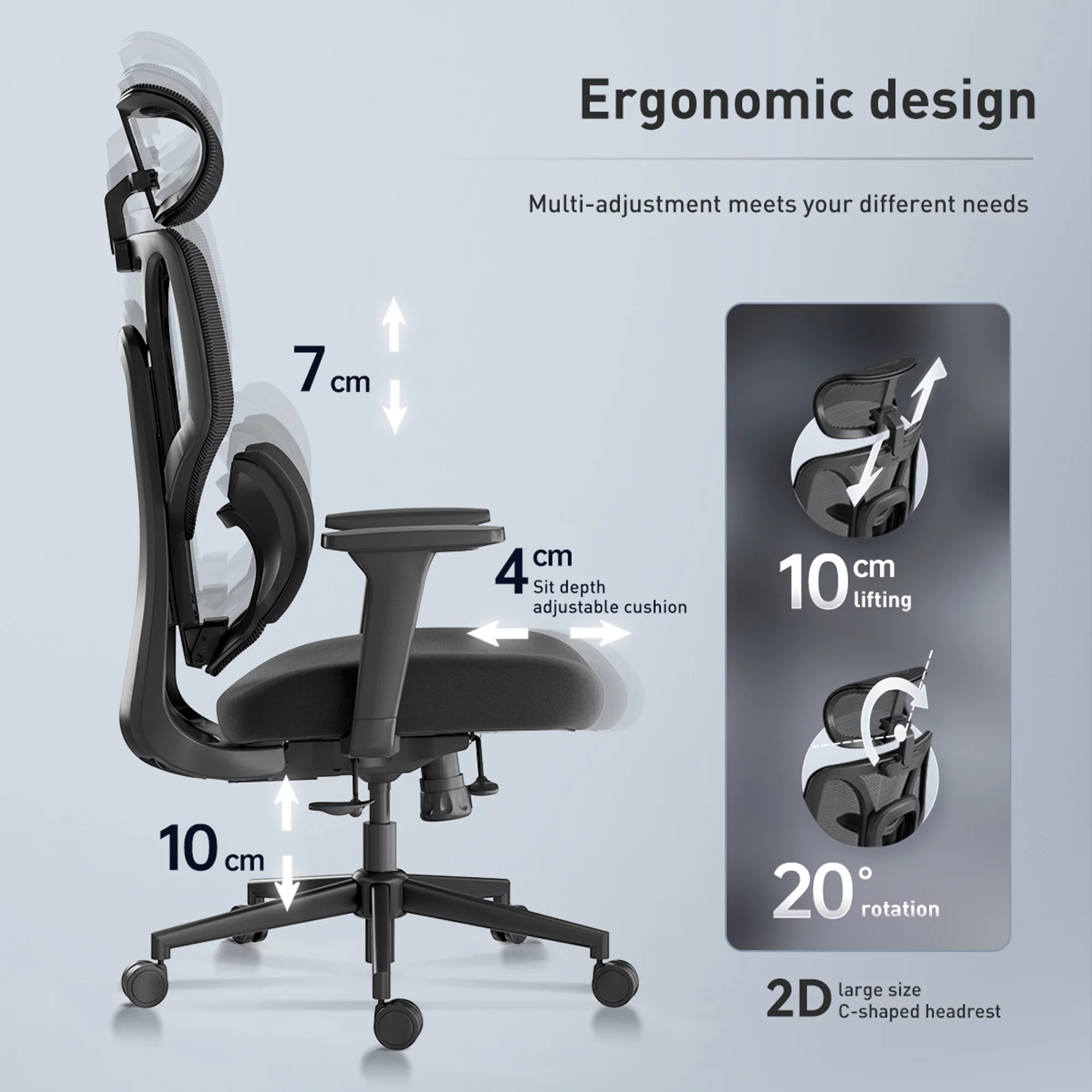 Hbada E3 Ergonomic Office Chair Elastic Adaptative Adjustment Back Lumbar Support Computer Chair High-Density Breathable Mesh Desk Chair with 115° Rocking,Black