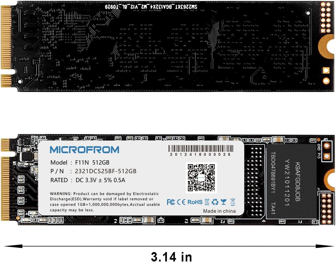 MICROFROM 512GB F11N M.2 SSD NVME PCIe SSD Internal Solid State Drive PCIe Gen3X4, M.2 NVMe 1.3, SSD M.2 TLC NAND Flash Up to Read/Write 1,600/1,400MB/s for PC Gaming Laptop Pack of 2