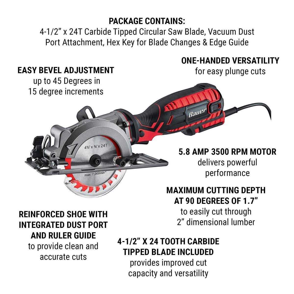 Bauer 5.8 Amp 4-1/2 in. Compact Circular Saw