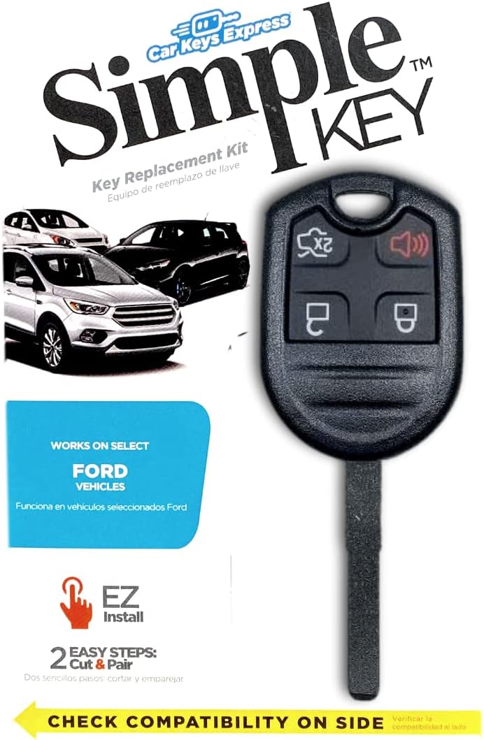 Simple Key, Key Fob and Key Programmer 4 Button Keypads, Key Replacement Remote Kit, Simple Key Programmer for Ford (C-Max, Escape, Focus)