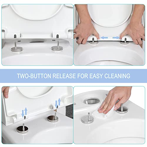 Soft Close Toilet Seat, Toilet seat, Square White, Quick Release Toilet Seat Top Fix Adjustable Hinges, Easy Installation Bathrooms Square Toilet Seat,03A