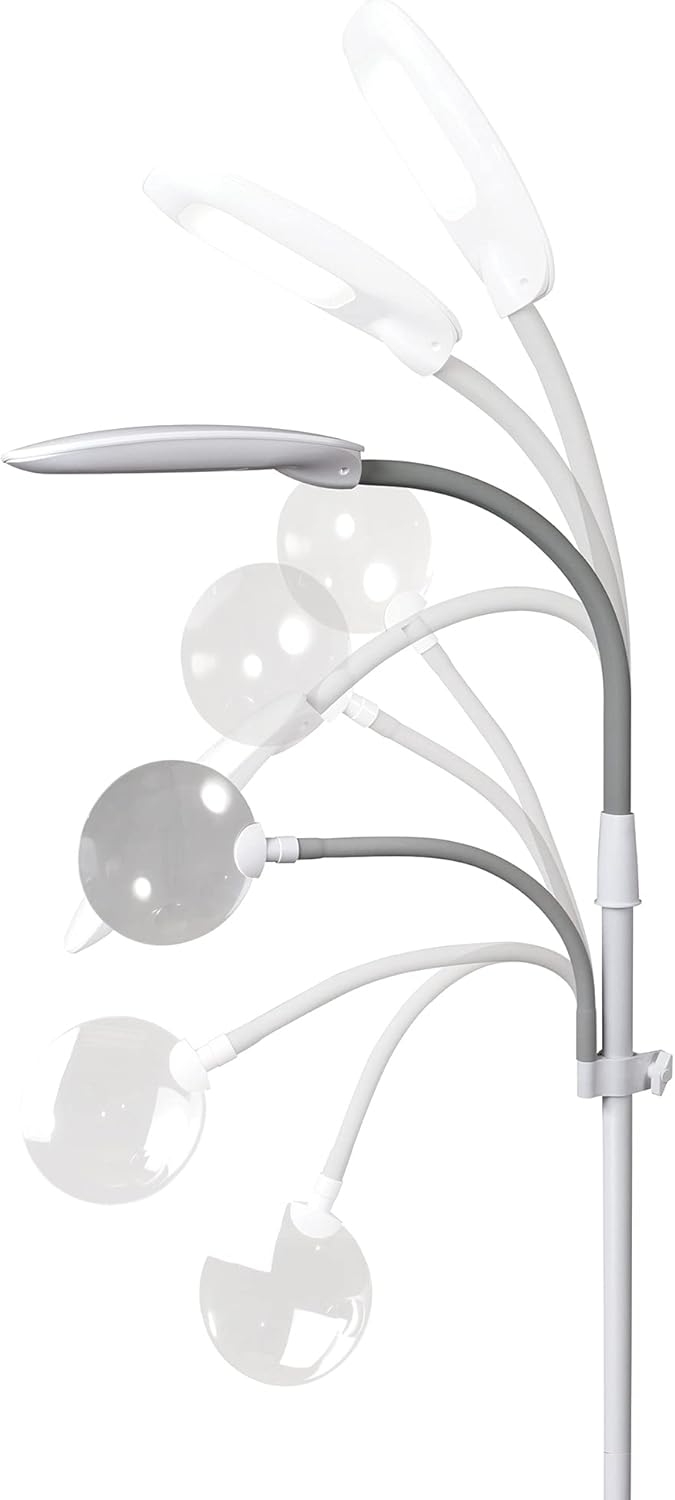 OttLite?Dimmable LED Floor Lamp with Magnifier �C Touch Sensitive Controls, 3 Brightness Levels, Adjustable Arm, Optical Grade Magnifier,?ClearSun?LED, for Sewing Table, Crafting, Office