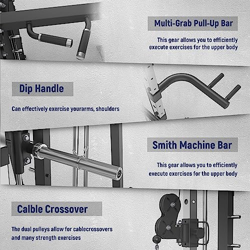 Major Fitness Smith Machine, All-in-One Home Gym Power Cage with Smith Bar and Two LAT Pull-Down Systems and Cable Crossover Machine for Home Gym