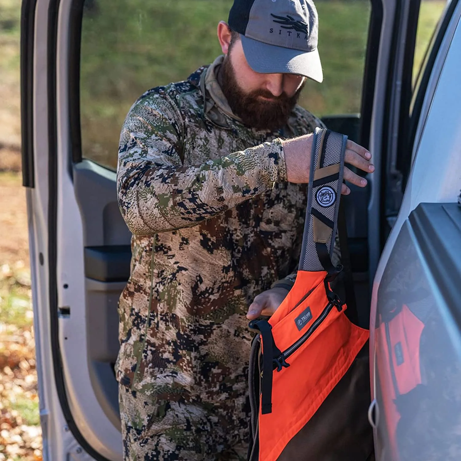 TKLoop Upland Hunting Vest Pheasant Upland Vest Orange Grey with Blood-Proof Lining