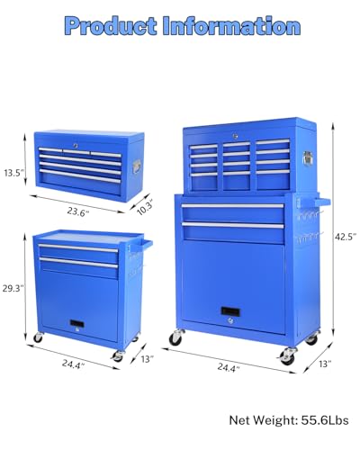 Heavy-Duty 7-Drawer Rolling Tool Chest with Wheels, Steel Tool Storage Cabinet with Lock & Liner for Workshop for Workshop/Garage - Includes 7 Organizer Boxes, Black