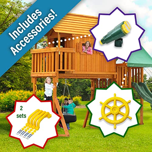 Fantasy Tree House Solid Cedar Wood Swing Set | Jungle Gym with Built-in Tree House, Clubhouse, Wave Slide, Spiral Slide and Accessories | Easy Assembly, Pre-Assembled Components | Kids Playhouse #2