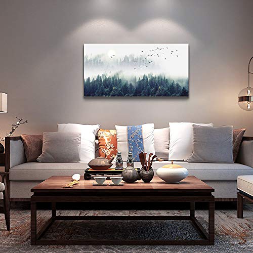 Landscape painting wall decor Canvas Wall Art for Living Room - Misty Forests of Evergreen Coniferous Trees in an Ethereal Landscape - Modern Home Decor Framed Ready to Hang bedroom decoration