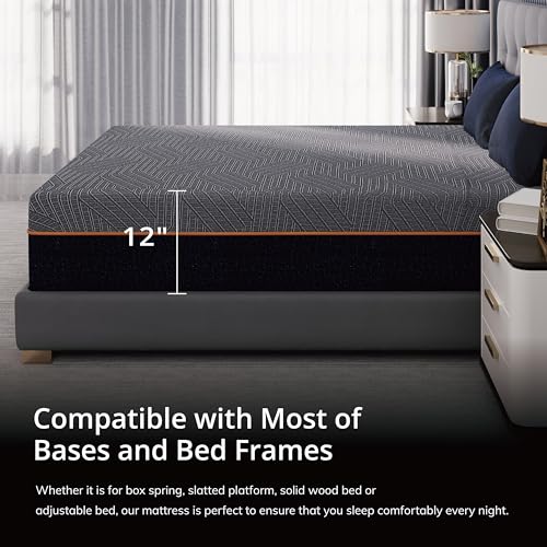 EGOHOME 14 Inch King Size Memory Foam Mattress for Back Pain, Cooling Copper Gel Bed in a Box, Foam Made in USA, CertiPUR-US Certified, Therapeutic Medium Firm, 76x80x14 Black