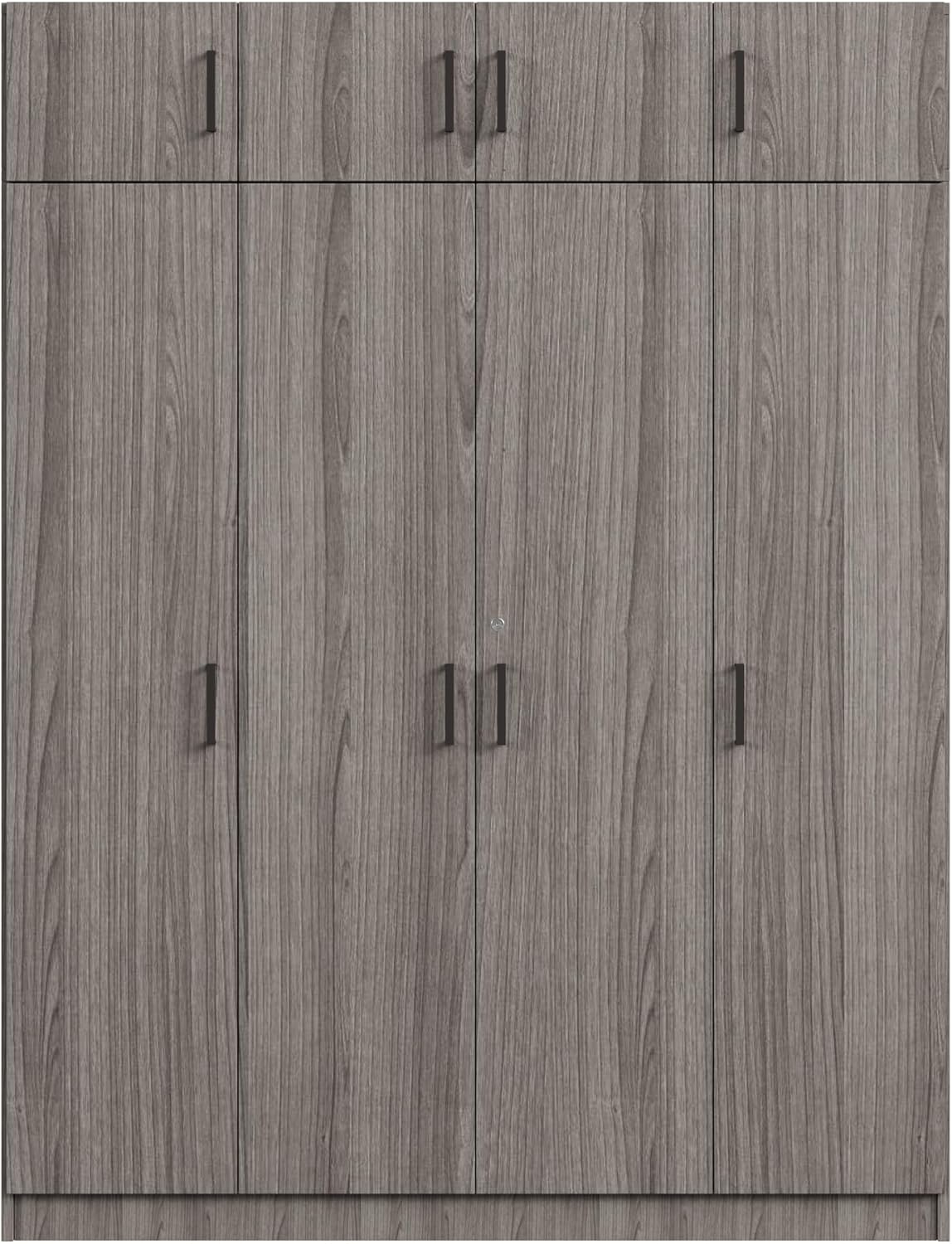 4-Door Armoire Wardrobe with Drawer and Top Cabinet, Storage Organizer w/Shelves & Clothing Rods, 80.8" H Wooden Freestanding Closet for Bedroom, Gray