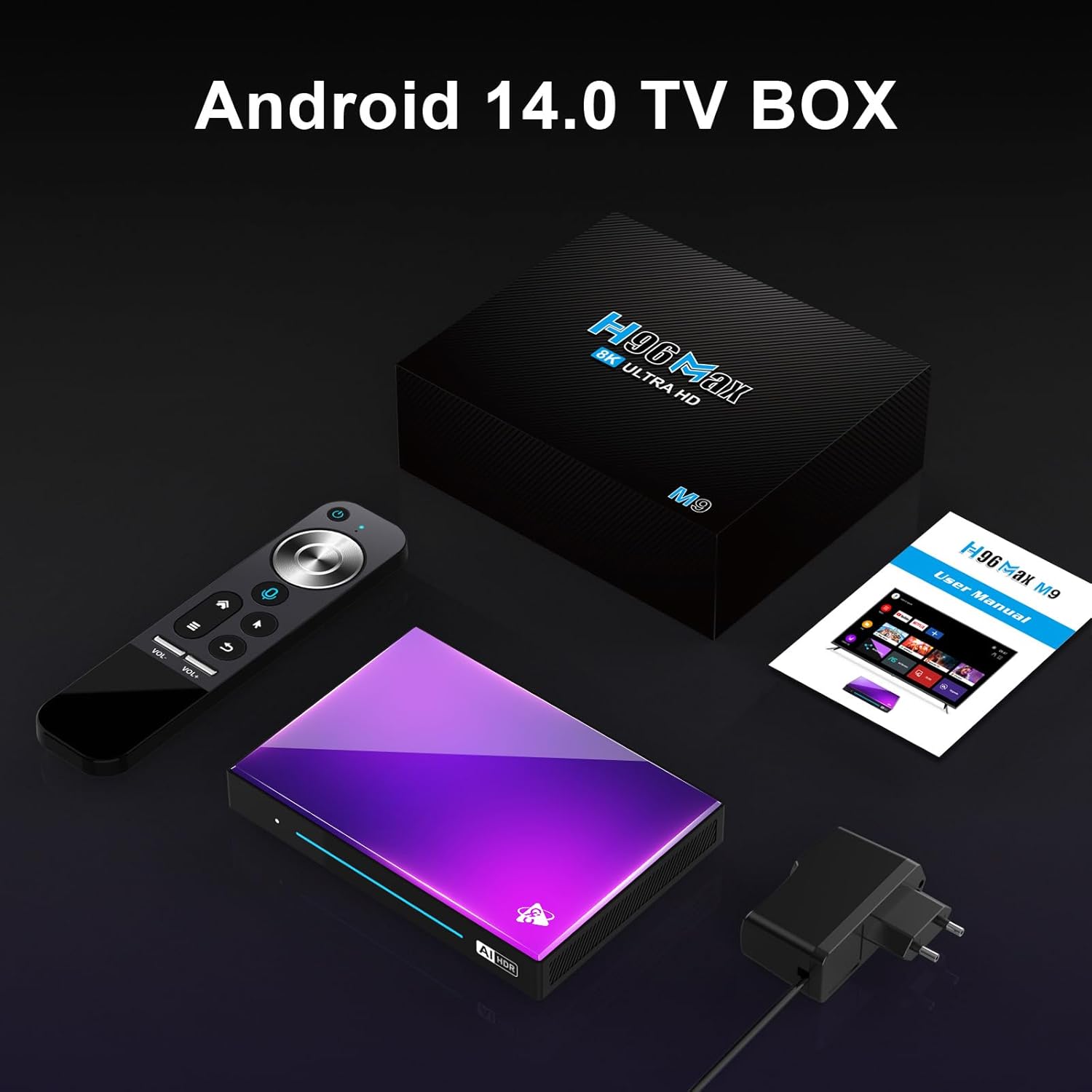 H96 MAX M9 AOSP Android TV Box 2024 8GB RAM 128GB ROM Android 14 TV Box RK3576 Octa-core WIFI6 2.4G/5G with 1000M Ethernet BT5.4 Buit-in AI NPU 6TOPS Support H.265 8K AV1 HDR Smart TV Box