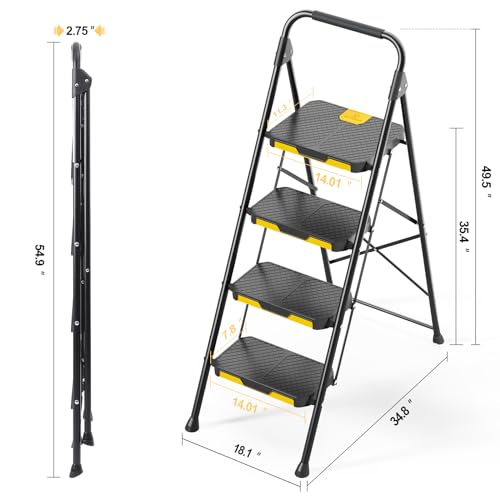 KINGRACK 5 Step Ladder with Tool Platform, Folding Step Stool with Handrails, Sturdy Steel Ladder with Wide Pedal, 800 LBS Portable Safety Ladder for Adults Painting Home Outdoor Garage