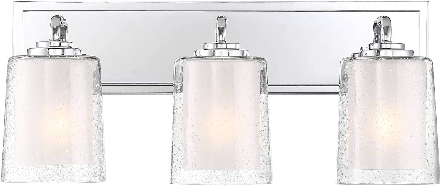 Possini Euro Design Mabelle Modern Wall Light Chrome Silver Hardwired 22 1/2" Wide 3-Light Fixture Mounted Clear Seedy Outer Frosted Glass Inner Bathroom Vanity Mirror House Home Hallway Room Decor