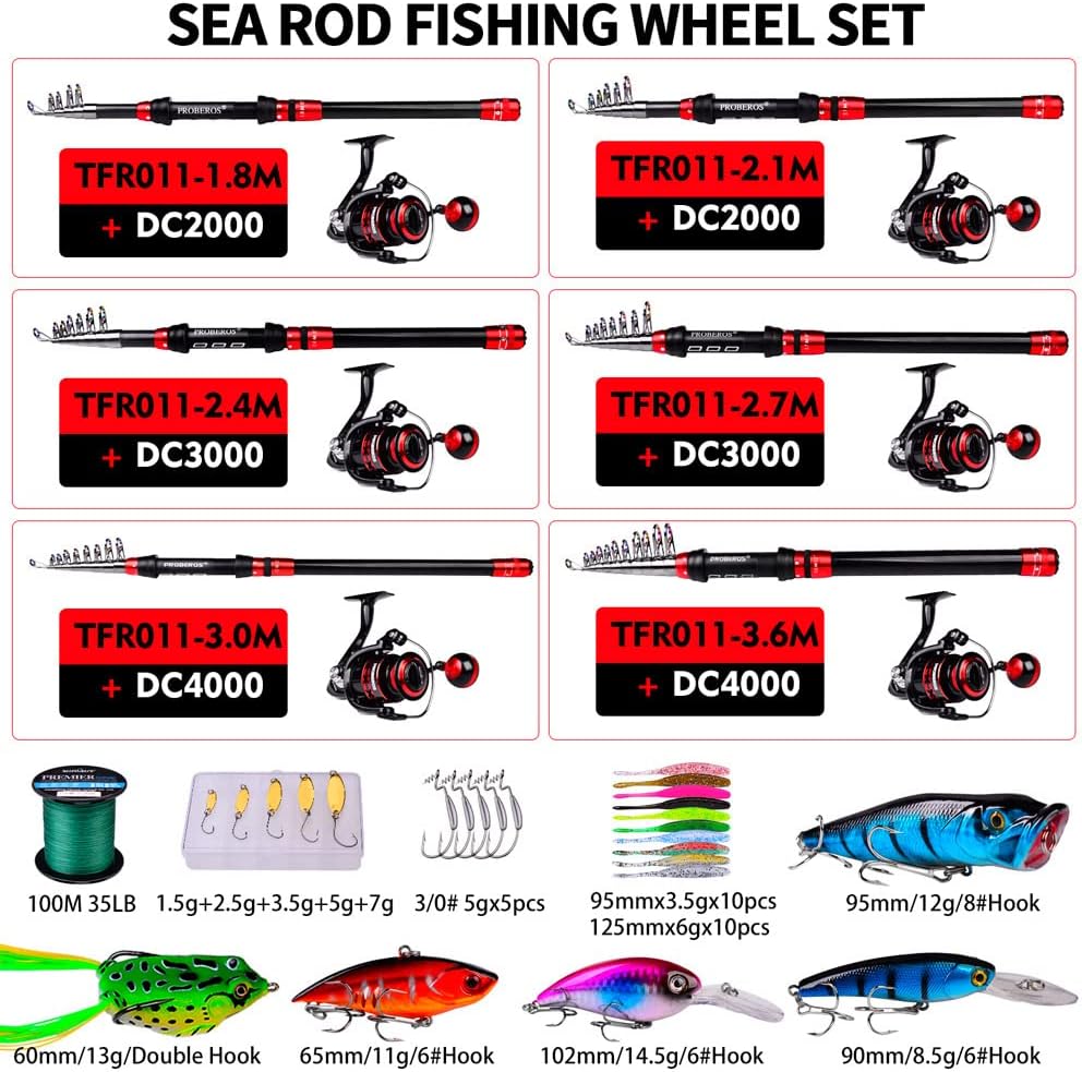 Telescopic Fishing Rod Reel Combo Set, Contains Fishing Lures & Line for Travel Saltwater Freshwater Fishing Pack of 2