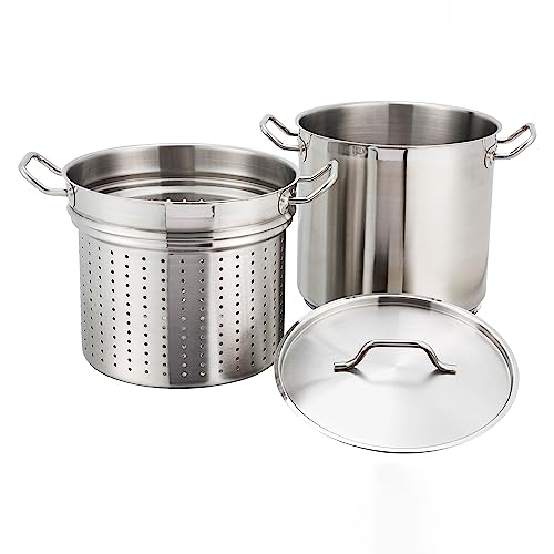 Winware SSDB-16S Stainless 16 Quart Steamer/Pasta Cooker with Cover, Stainless Steel