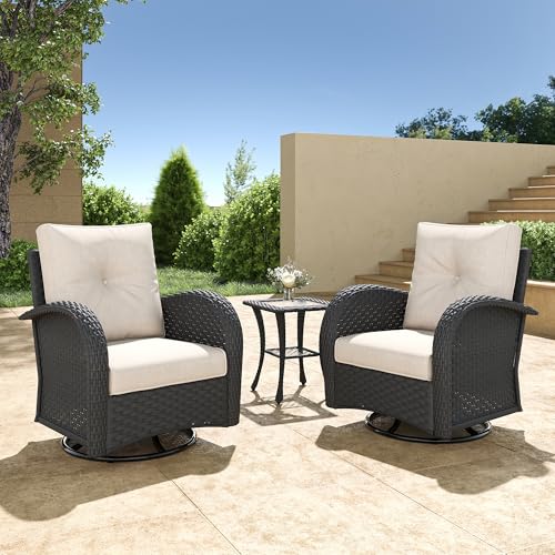5 Pieces Wicker Patio Furniture Set, Luxury Outdoor Conversation Set with High Back Swivel Rocker Chairs