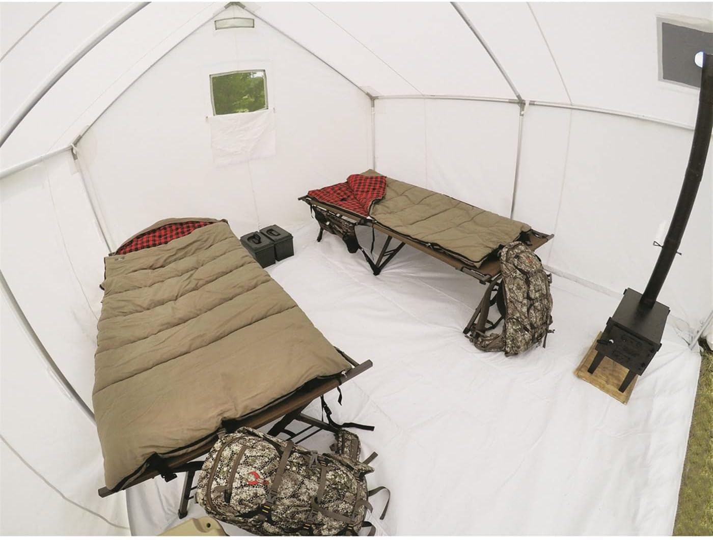 Guide Gear 10x12' Canvas Wall Tent and Frame for Hunting, Outdoor Camping, 4 Season All Weather Tents with Stove Jack Opening